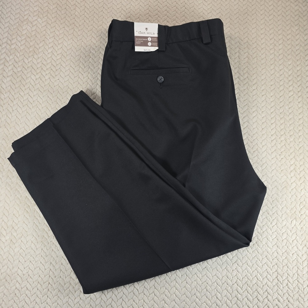 Oak Hill Mens Black Microfiber Pleated Dress Pants 50x28 NWT Wrinkle Resistant